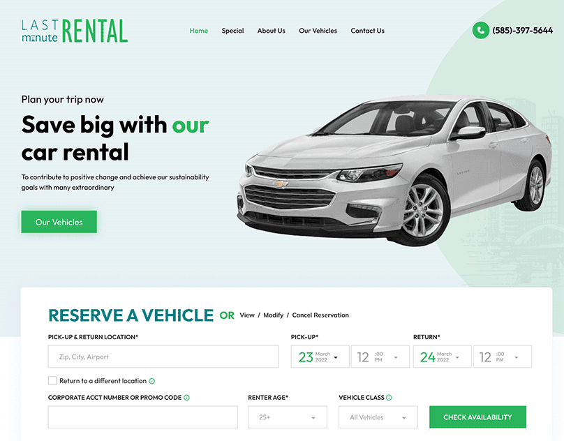 Landing Page for Car Rental Website