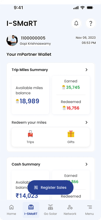 Partner App iSmart rewards home.