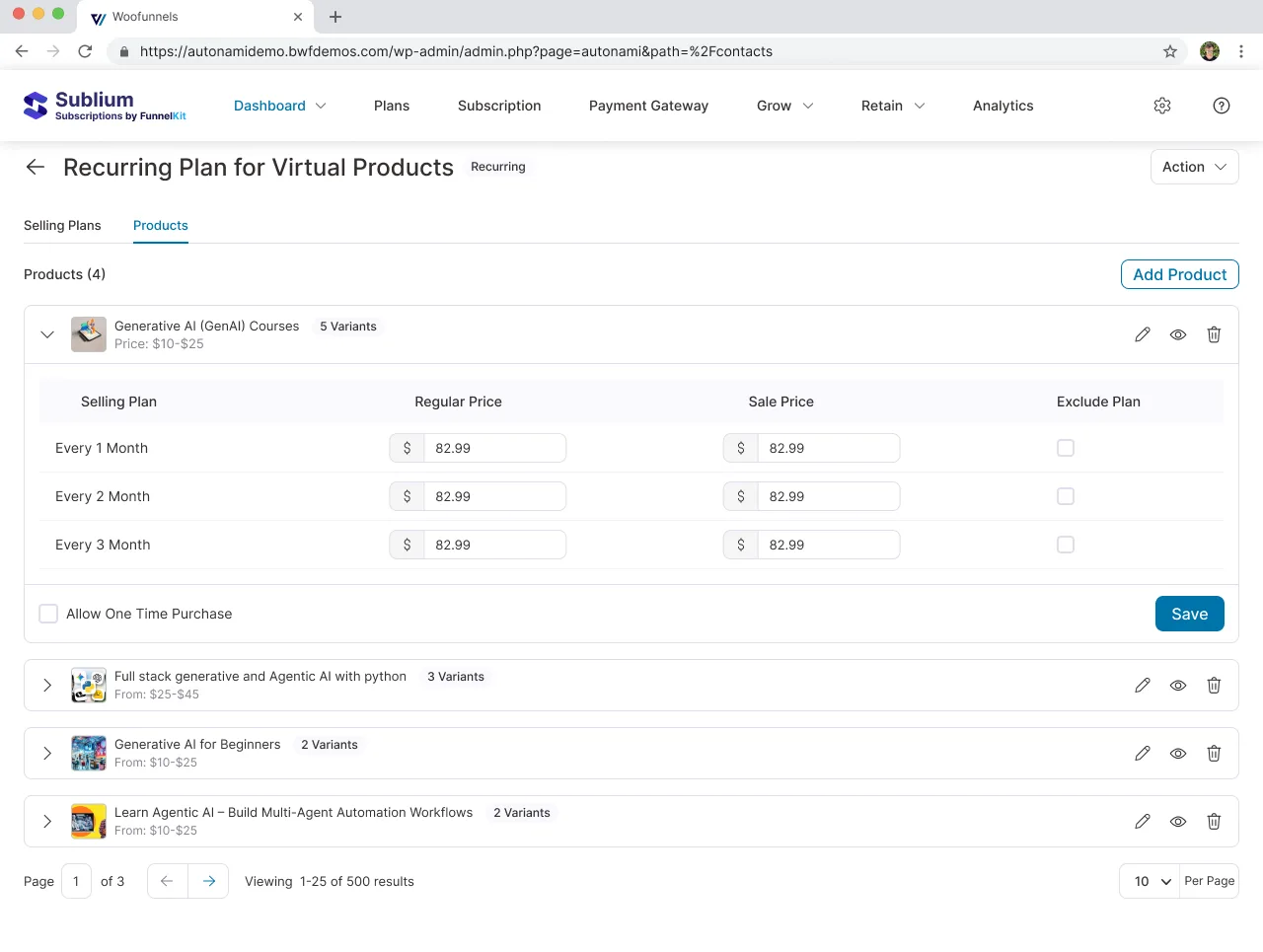 One plan, many products: edit the plan once and pricing cascades to everything that uses it