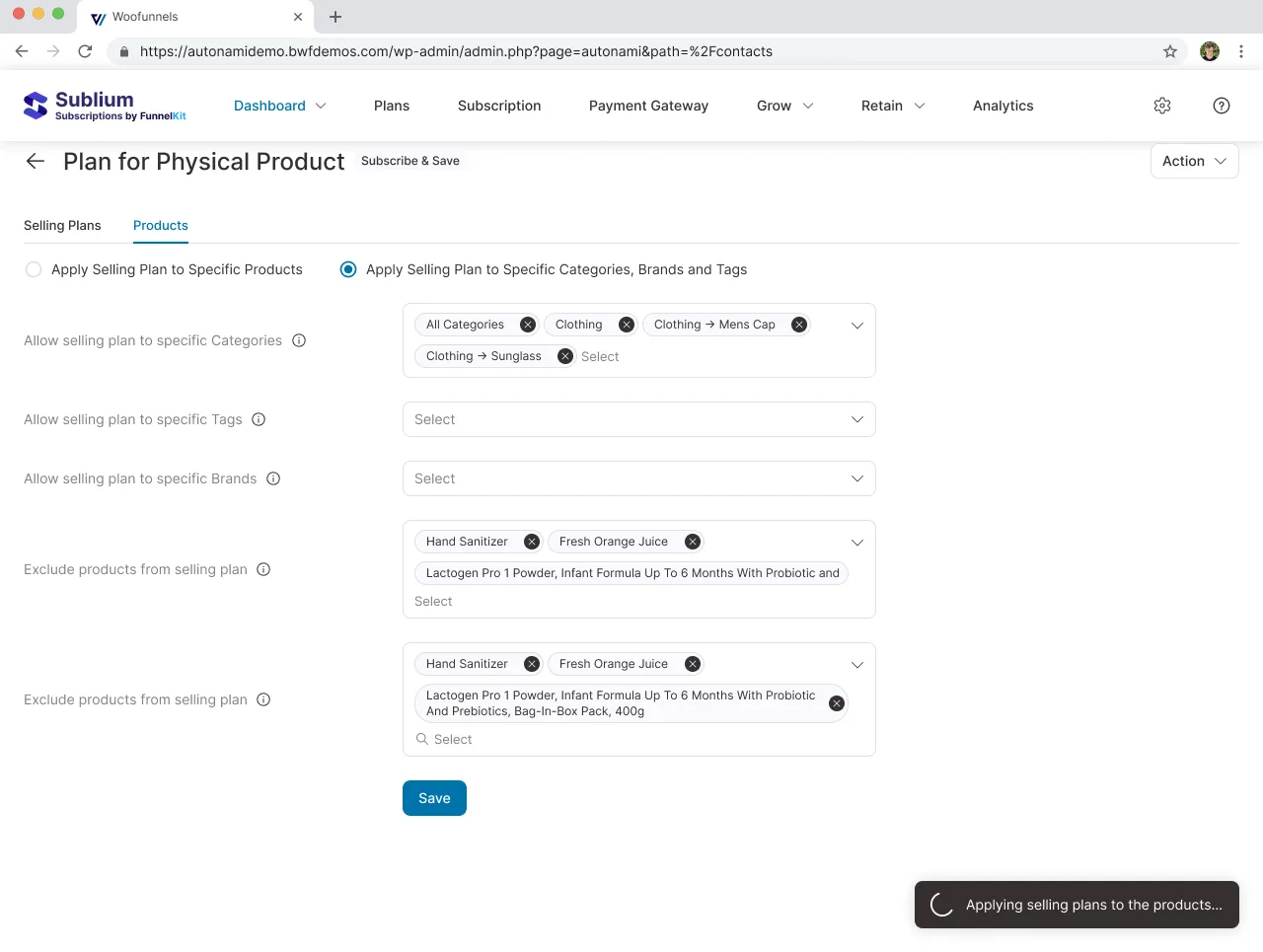 Subscribe & Save plan applied to categories: include or exclude products without touching each one